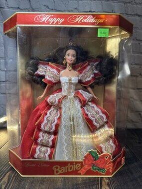 1997 Misprint Green Eye Doll, Blue Eyes Box Happy Holiday Barbie Special Edition
